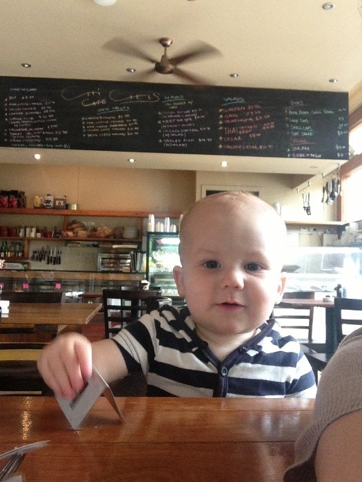 Lukas waiting (sort of) patiently for his food. (Photo by Emily Staresina)