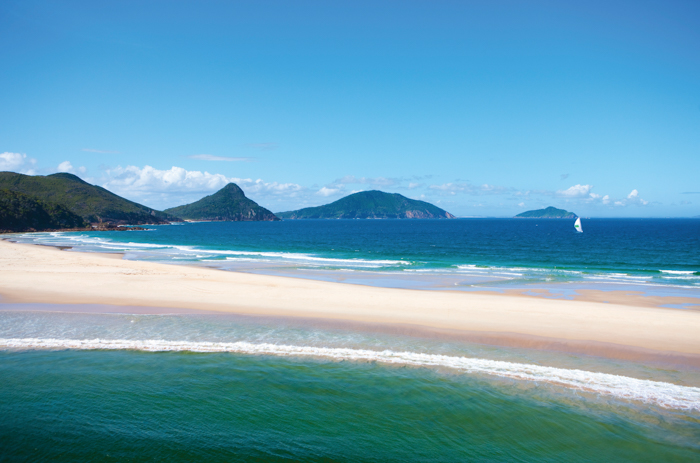 View of Fingal Spit looking towards Mount Tomaree, Port Stepens.